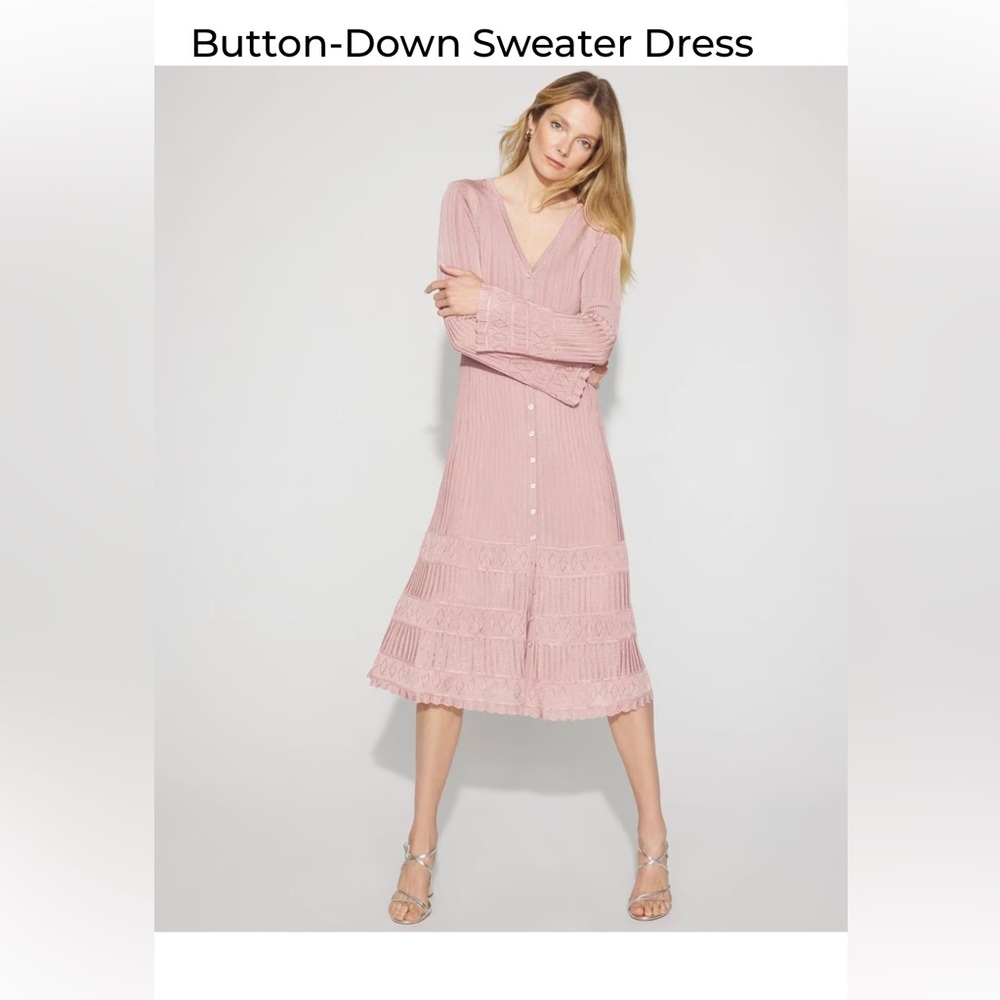 White House Black Market Pink Button-Down Sweater Dress